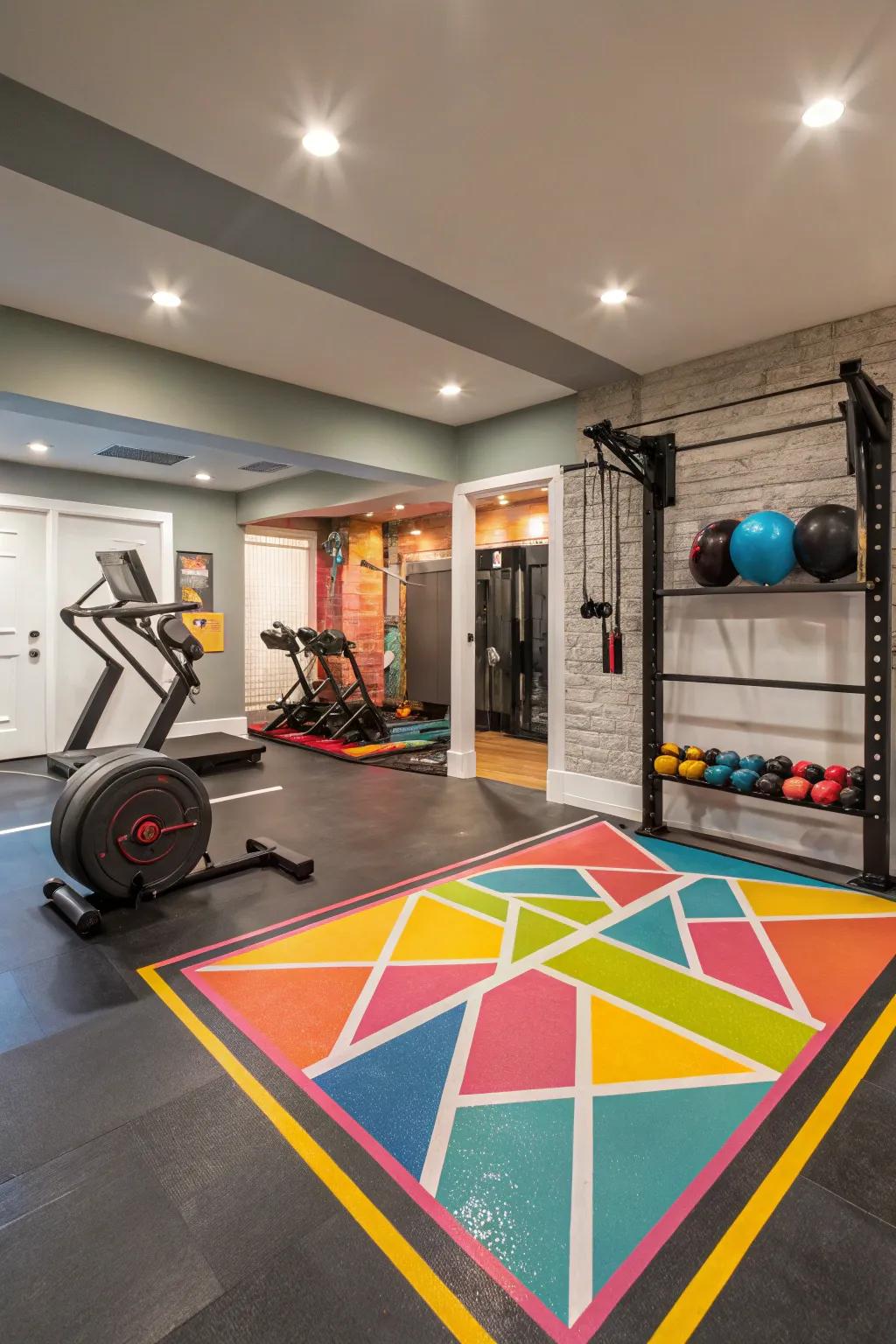 DIY painted concrete floors add a personal touch to your gym.