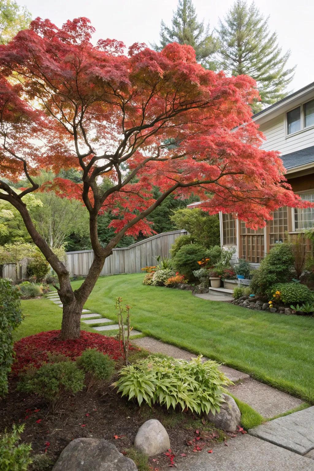 Oriental maple introduces a stunning point of interest.
