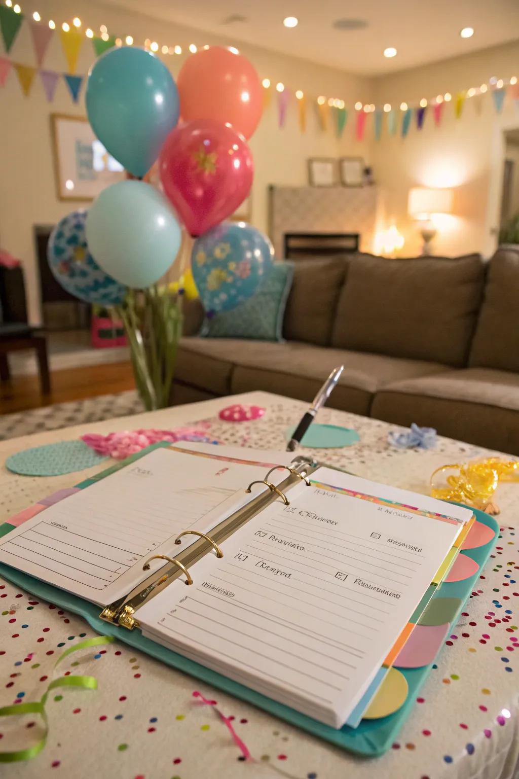 A party planning binder guaranteeing seamless celebrations.