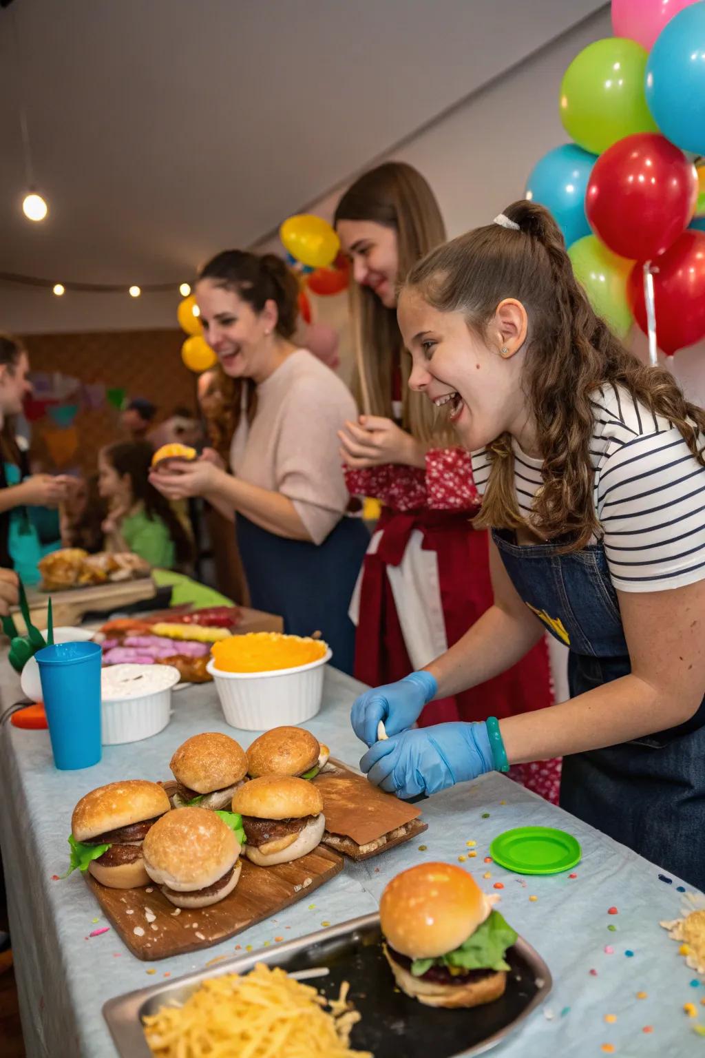 A burger battle incorporates a playful element to the party.