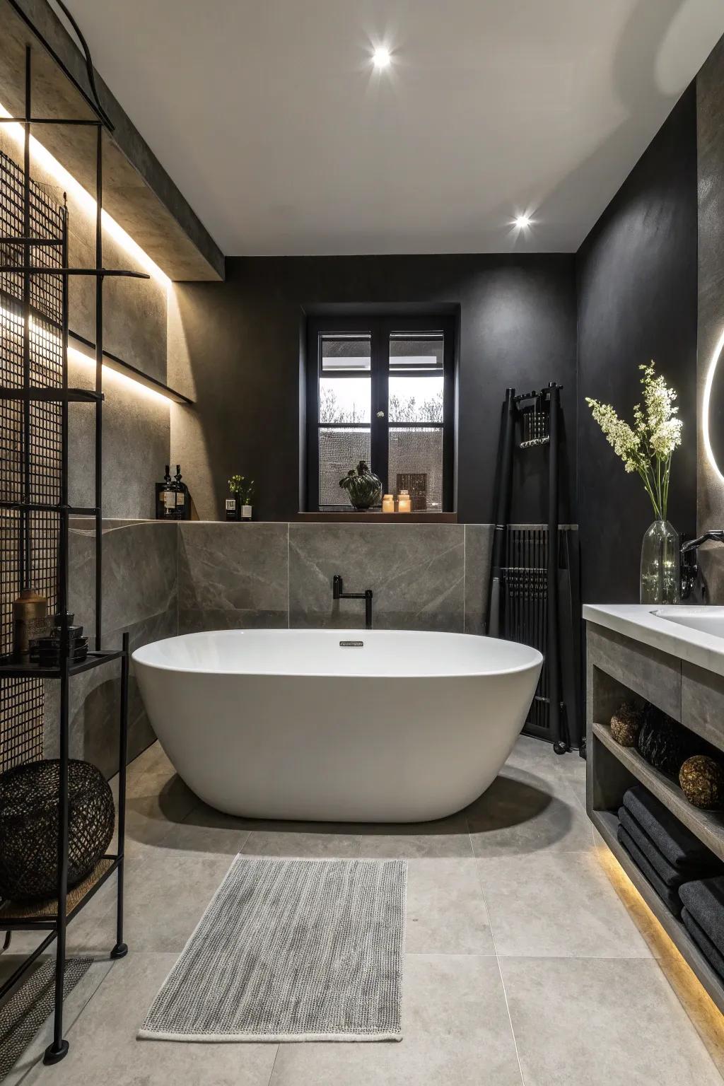 A bathroom featuring an unattached soaking tub for a touch of luxury and elegance.