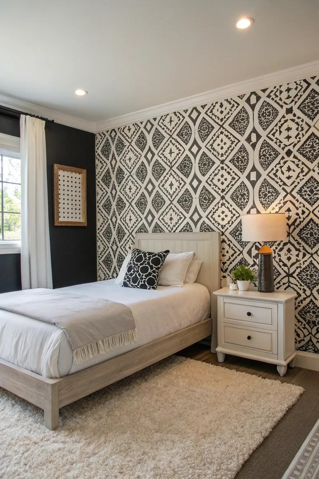 A contemporary monochrome theme fashions a serene and stylish retreat.