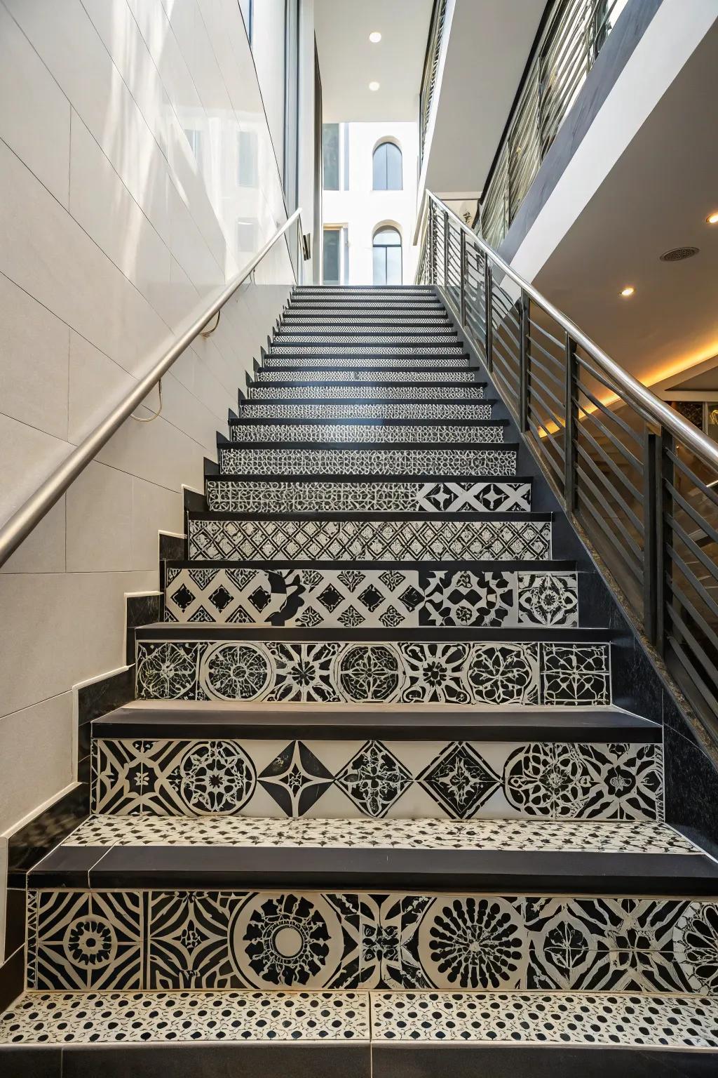 Geometric patterns turn a staircase into a modern marvel.