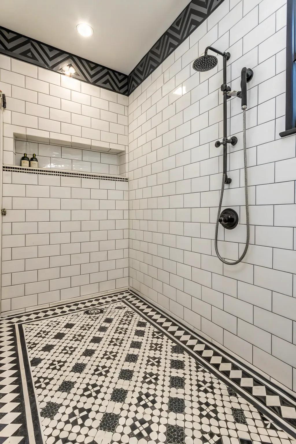 Contrasting filler highlights the tile layout.