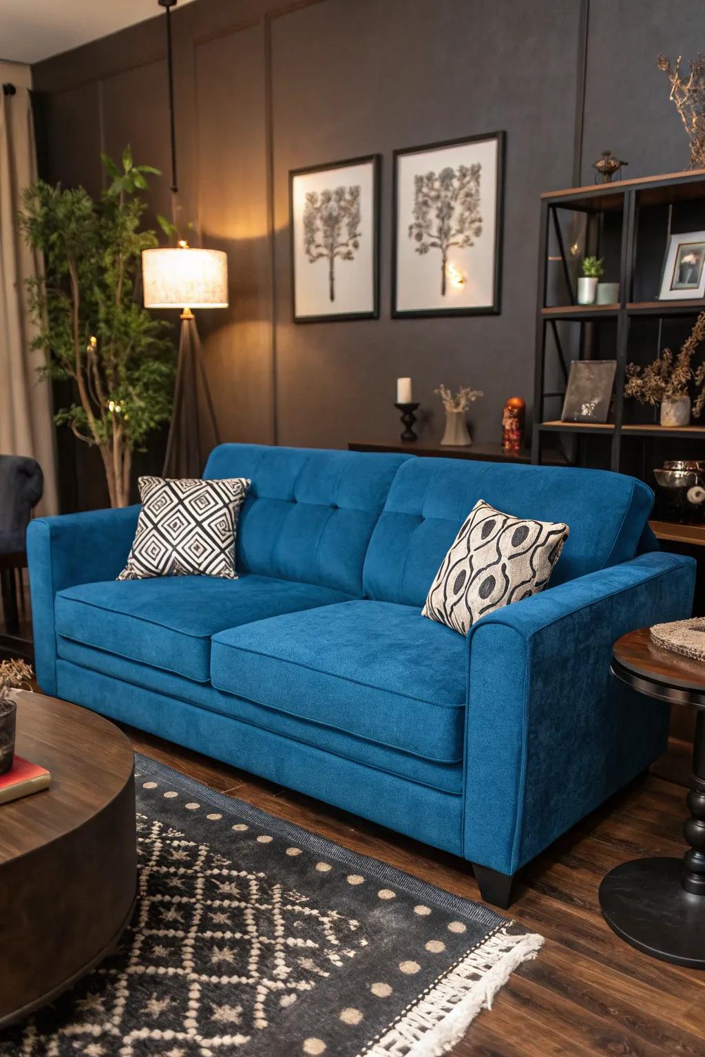 Somber highlights impart depth and drama to the lounge.