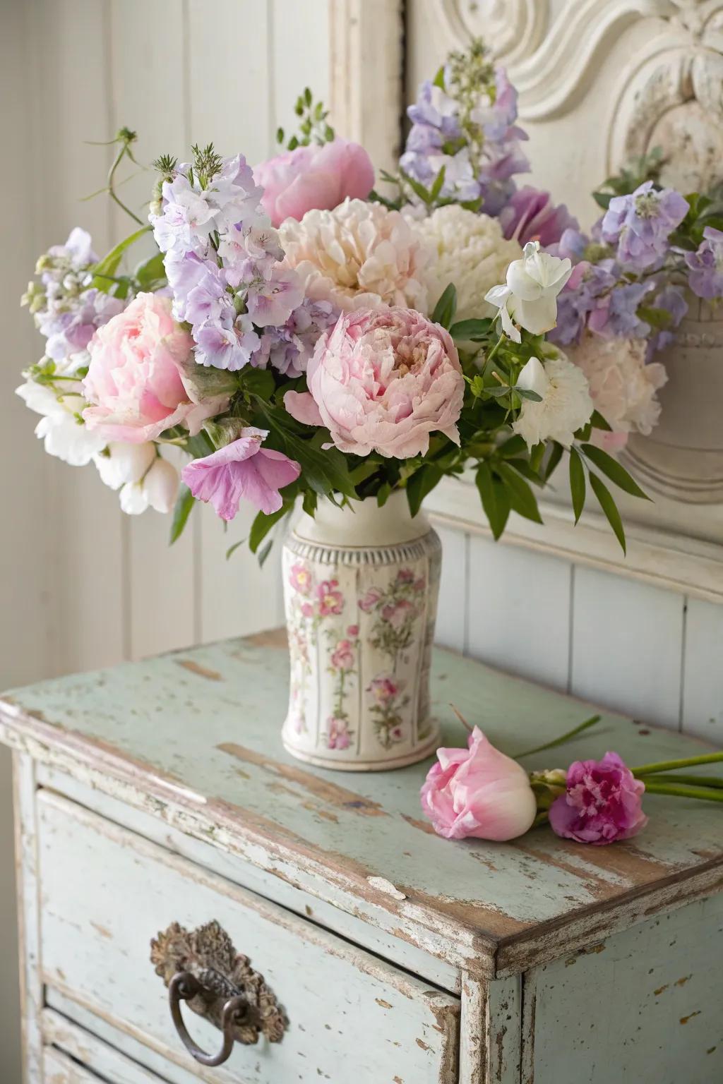 Pale bouquets introduce a gentle, soothing charm.