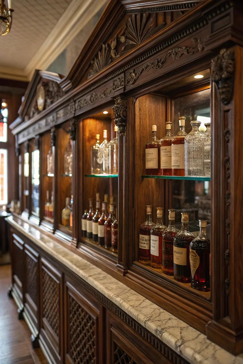 An antique cabinet contributes charm to your nectar showcase.