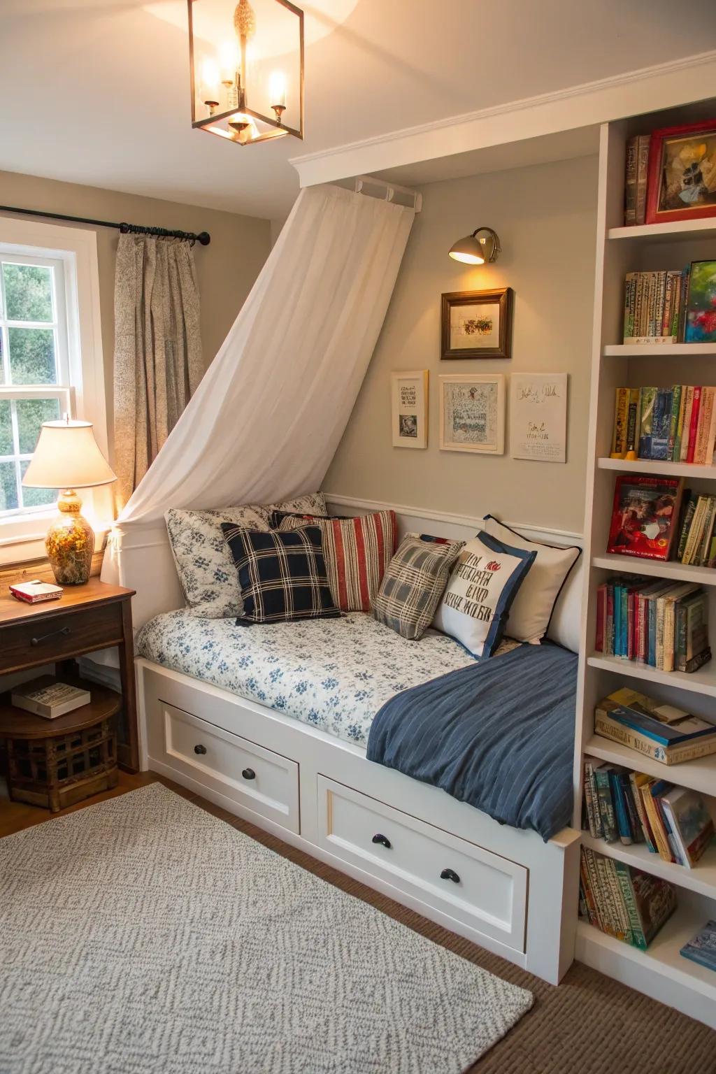Foster a passion for reading using a thoughtfully designed sleeper sofa corner.