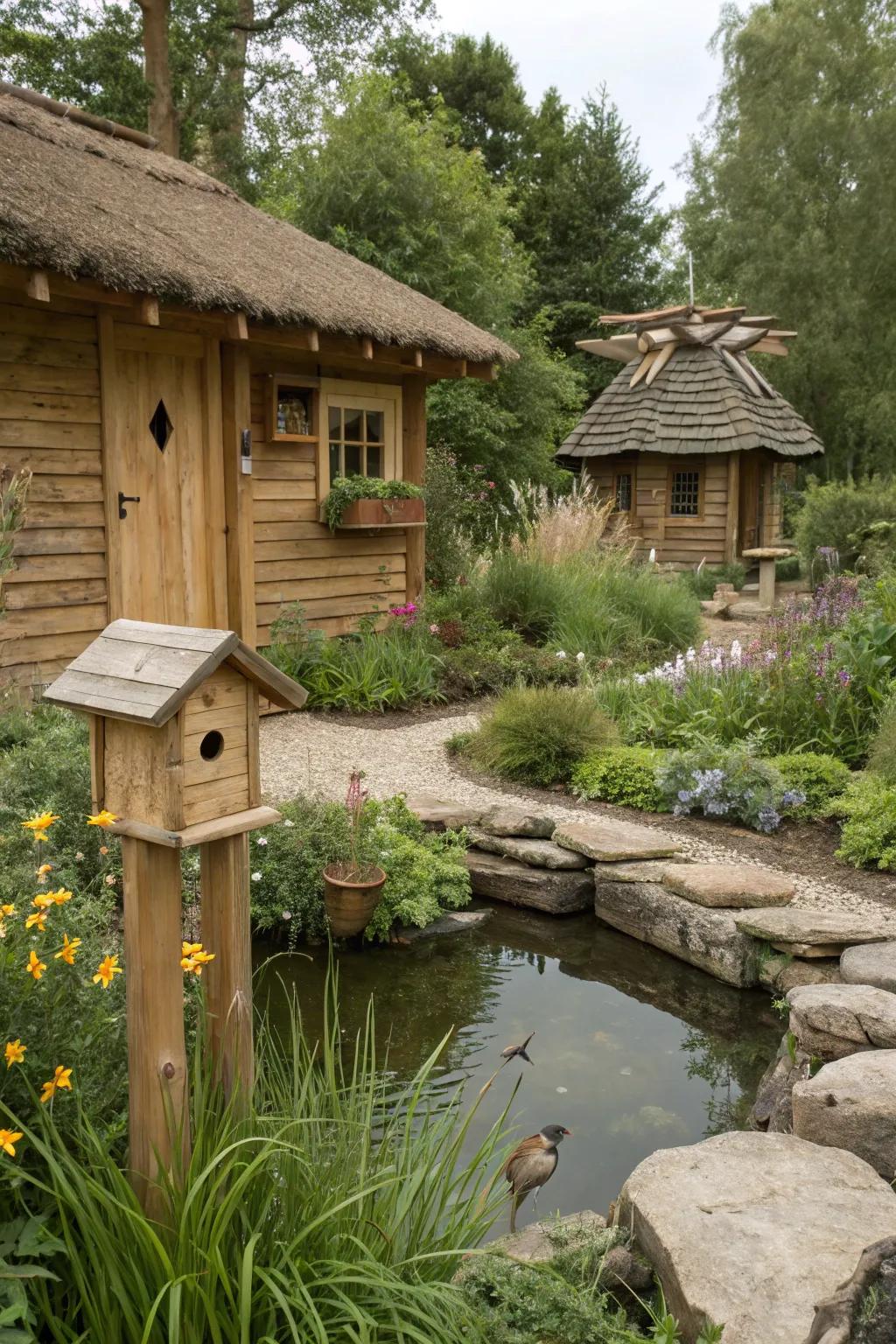 A wildlife-welcoming environment entices birds and useful insects.