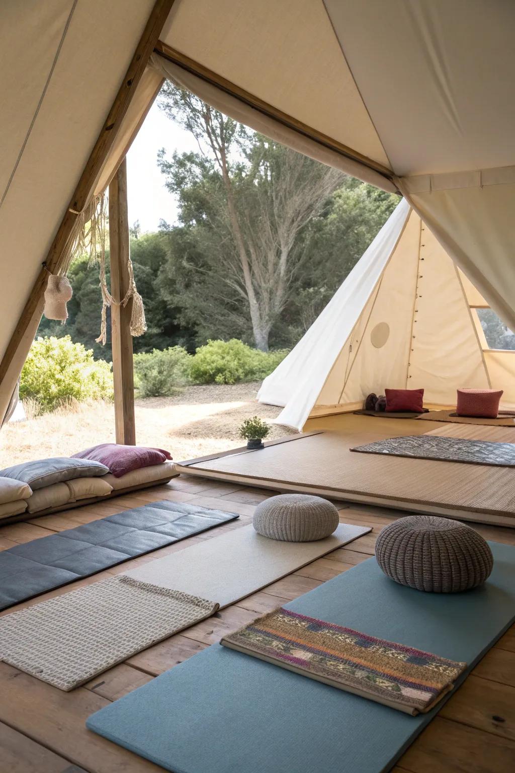 Sketch out a zen corner in your tent for kicking back and peace.