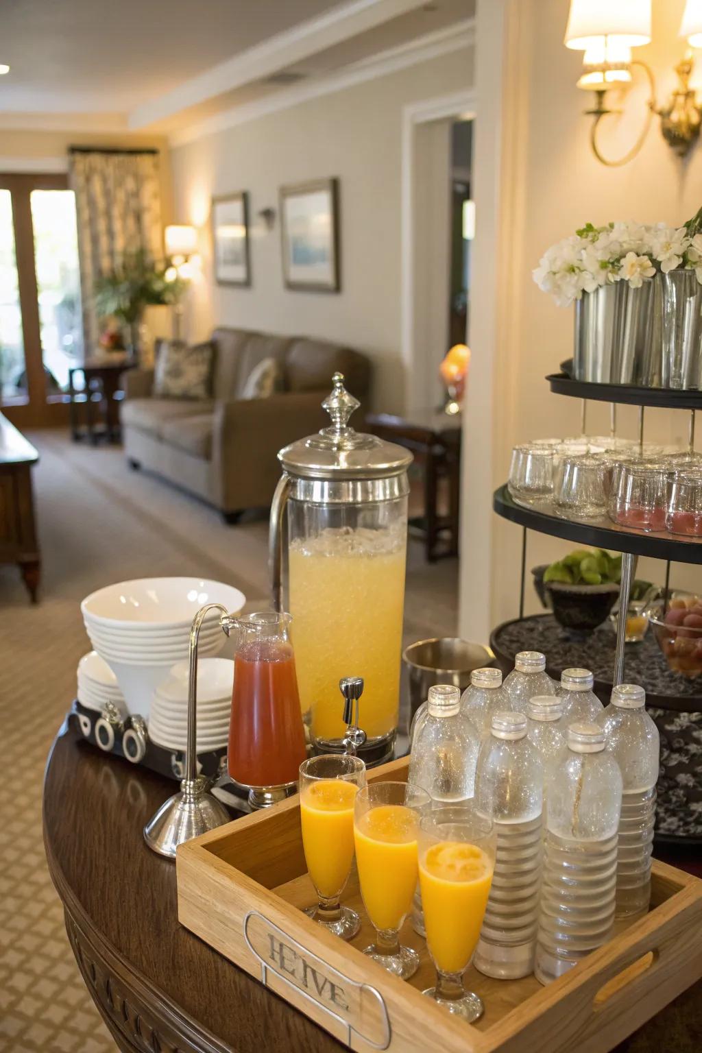 A special drink area keeps the main table organized.