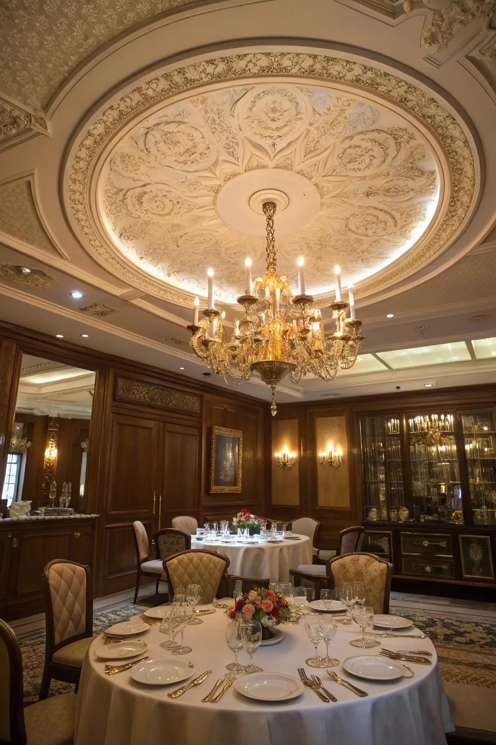 Overhead centrepieces showcase light fittings and add a classic touch.