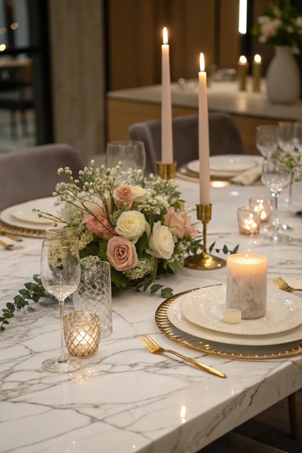 Refined luxury starring a polished stone piece centerpiece foundation.