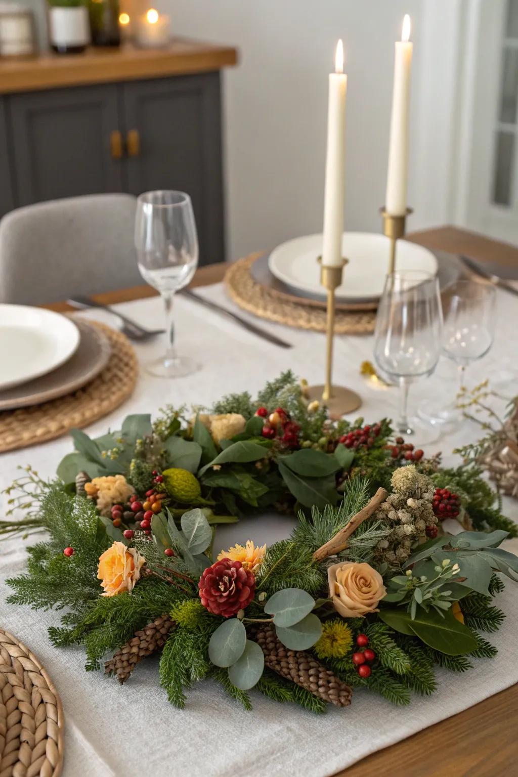 Seasonal circles provide a unique table centerpiece.