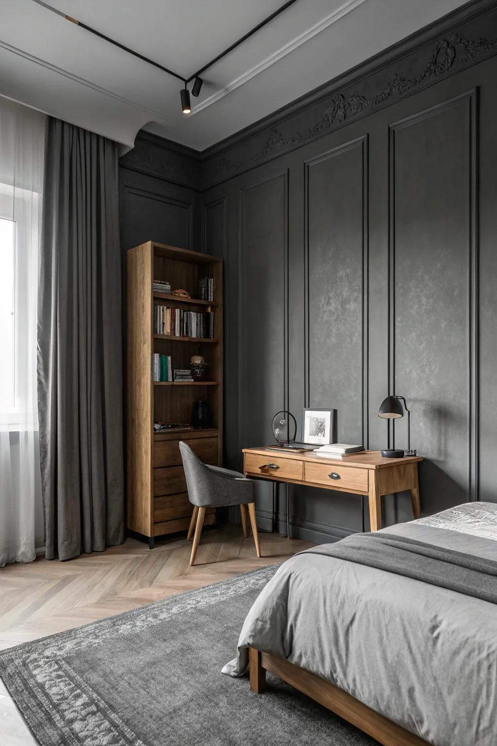 A monochrome palette keeps the design sharp and chic.