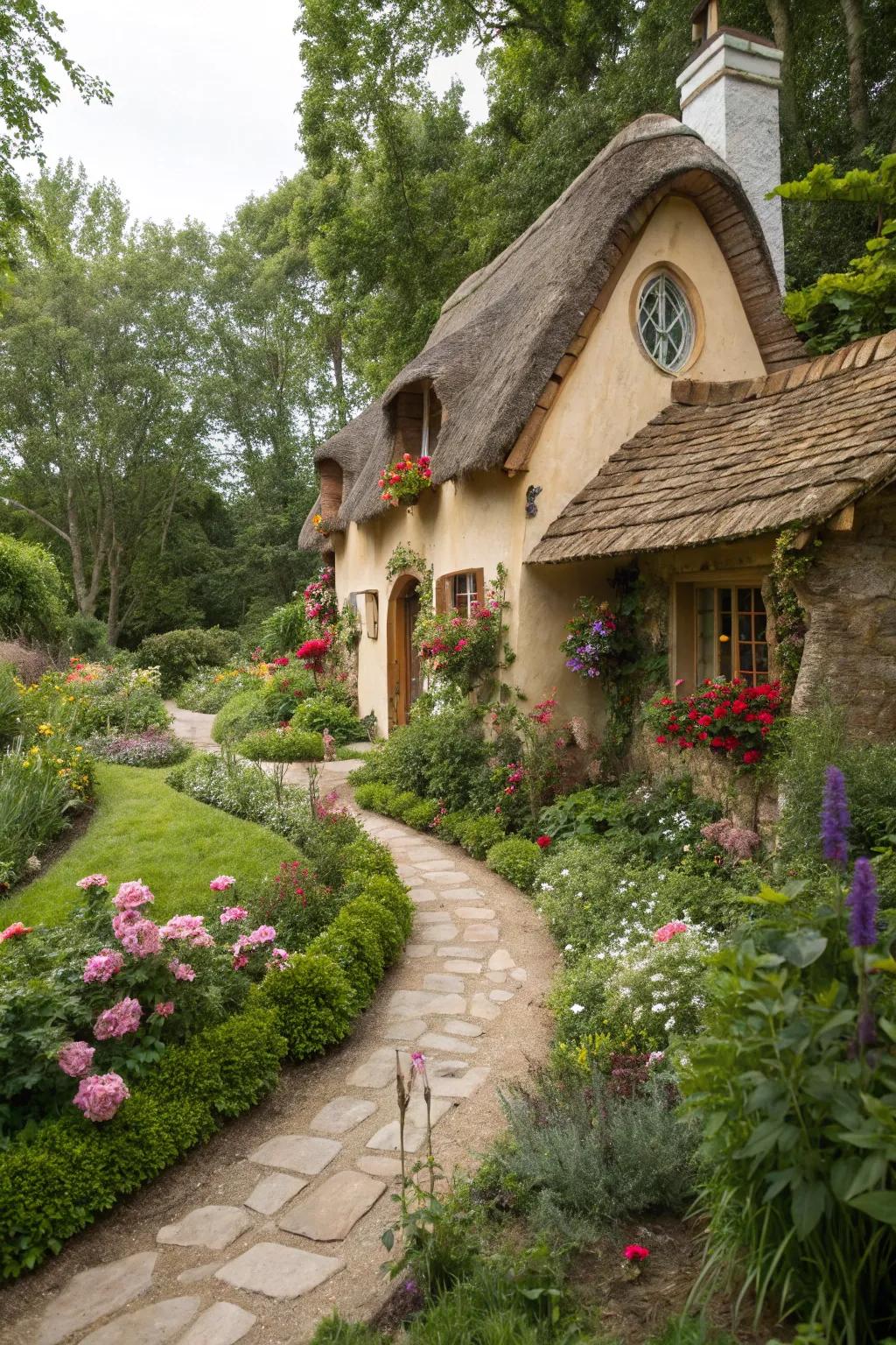 An enchanting clay residence with natural materials and a unique design.