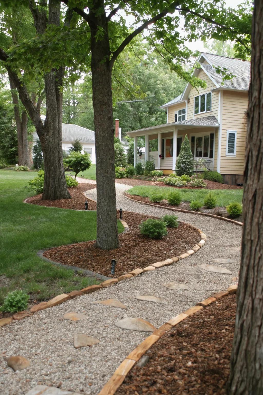 Pebbles, wood chips entail minimal effort, amplify your yard's texture.