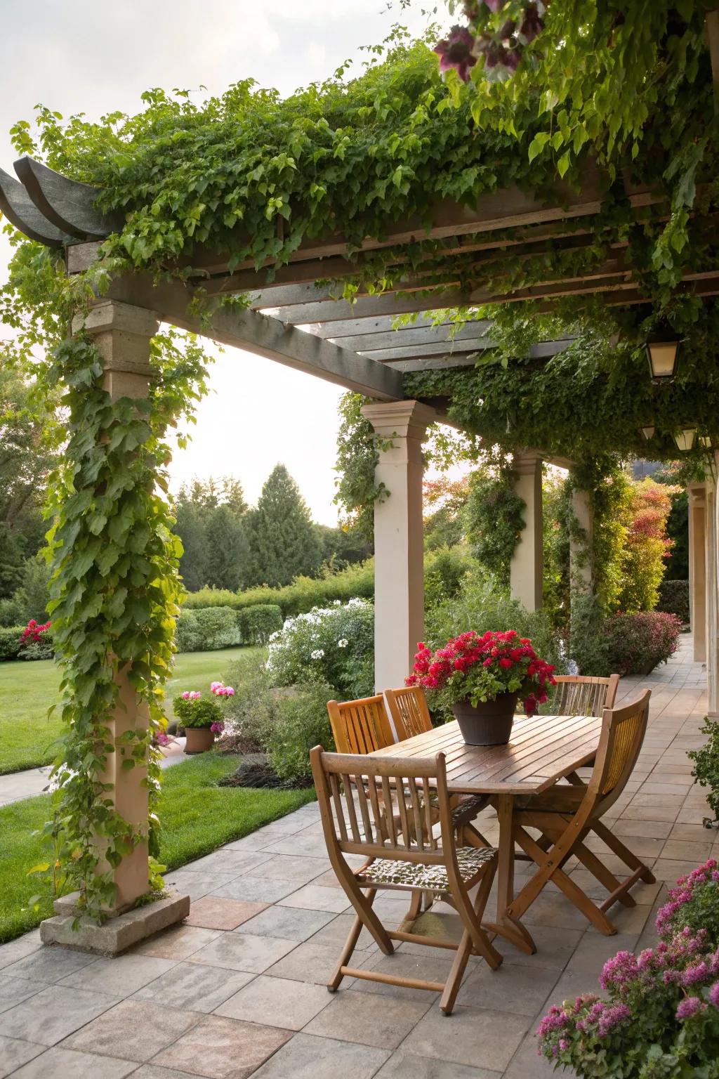 A garden climbing feature can elevate your patio's garden appeal.