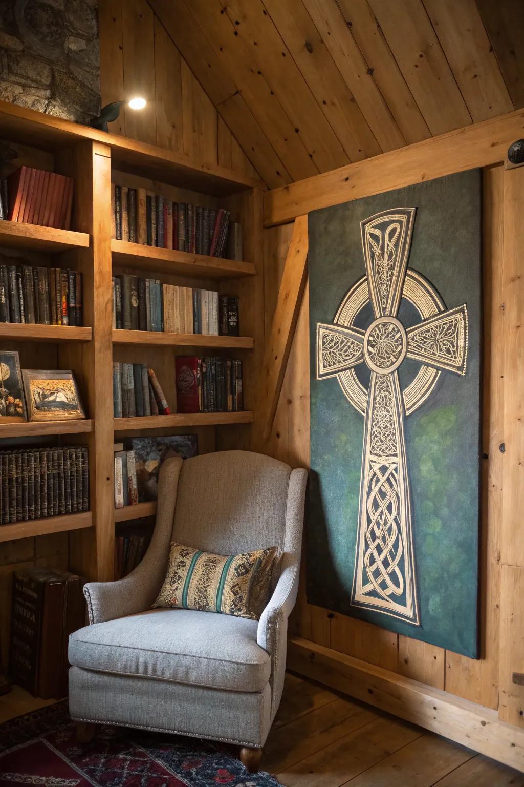 A Celtic cross painting weaves history and belief into your home.
