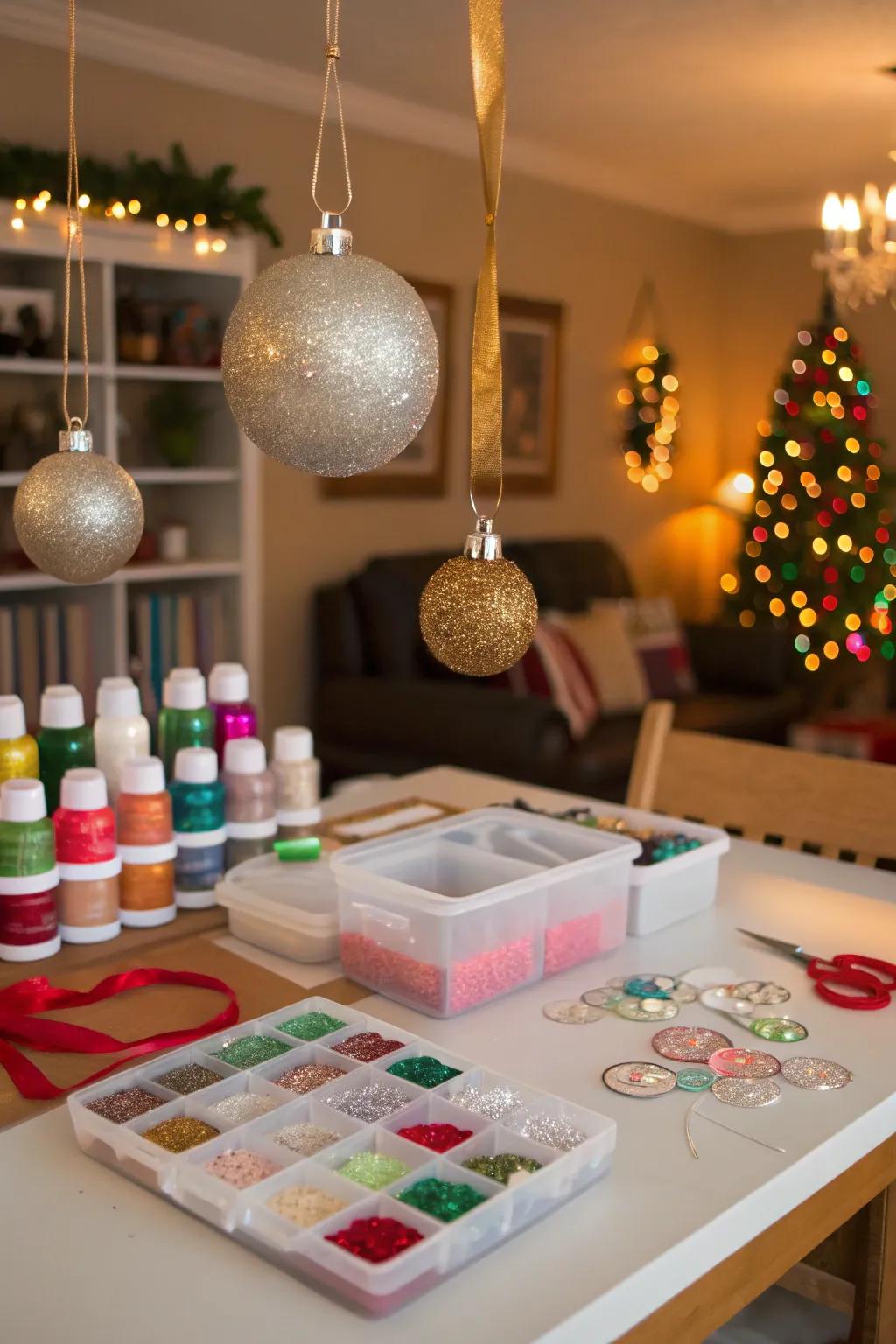 A craft-your-own ornament area provides a delightful and individual element to your celebration.