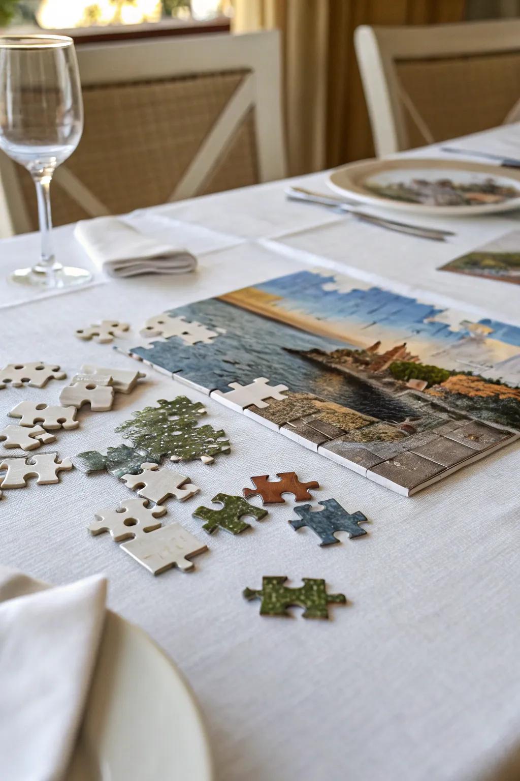 Puzzle portions provide an interactive activity for guests.
