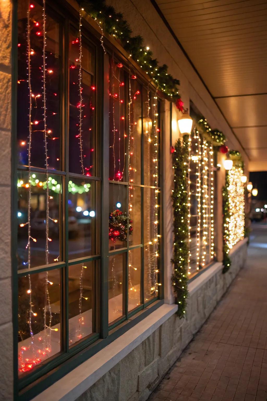 Sparkle ribbon threads in windows fashion a shimmering holiday presentation.