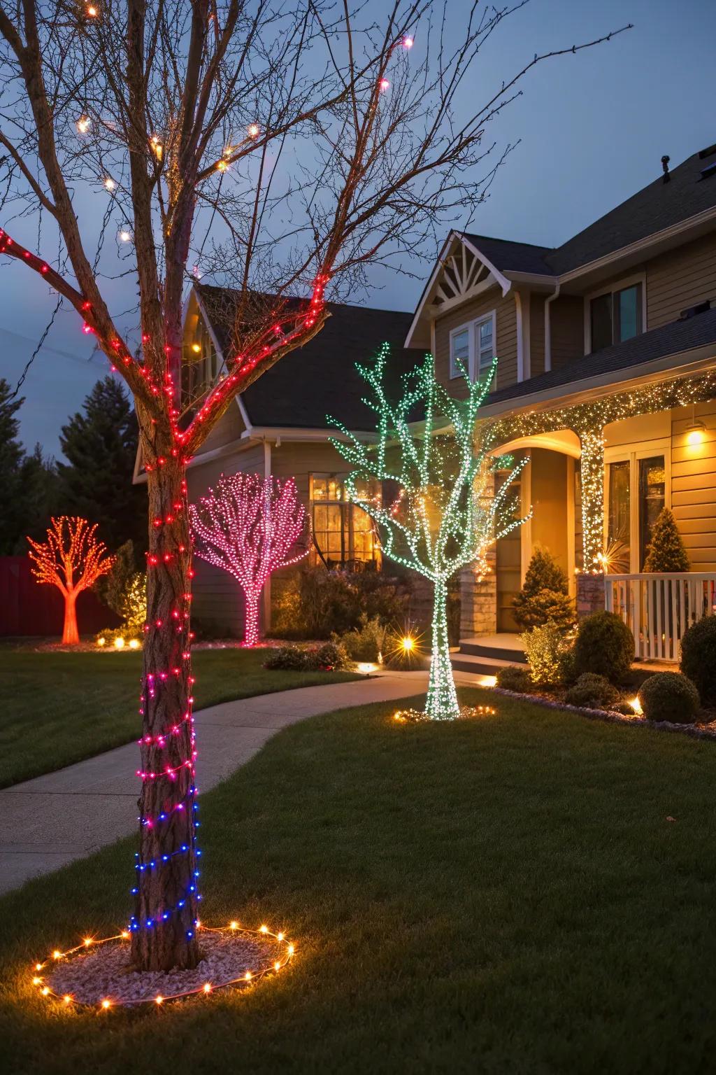Light spectacle trees create a captivating festive display.