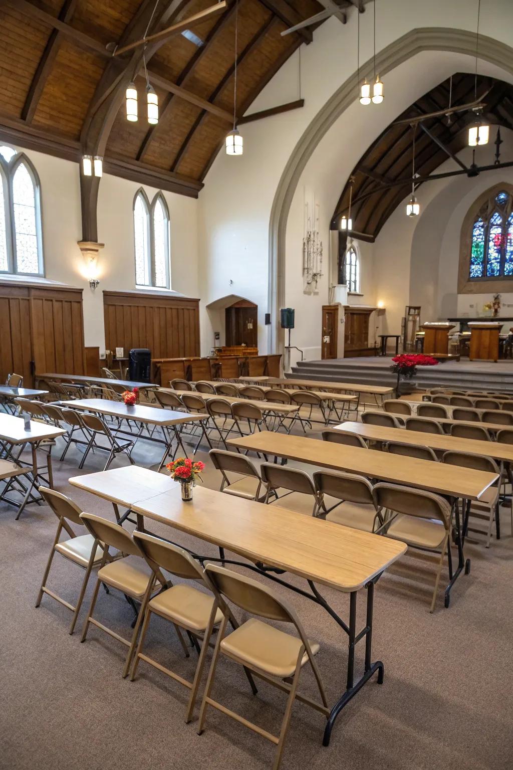 Chapel interior using adaptable seat plans.