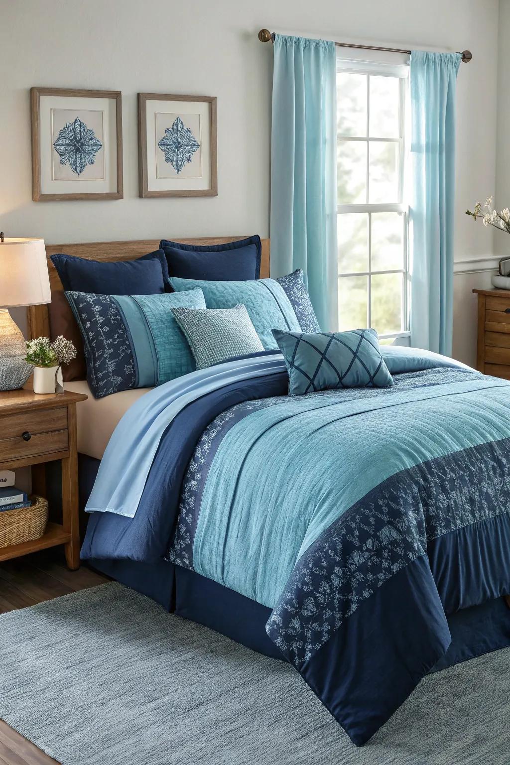 Different shades of blue create a personalized coastal palette.