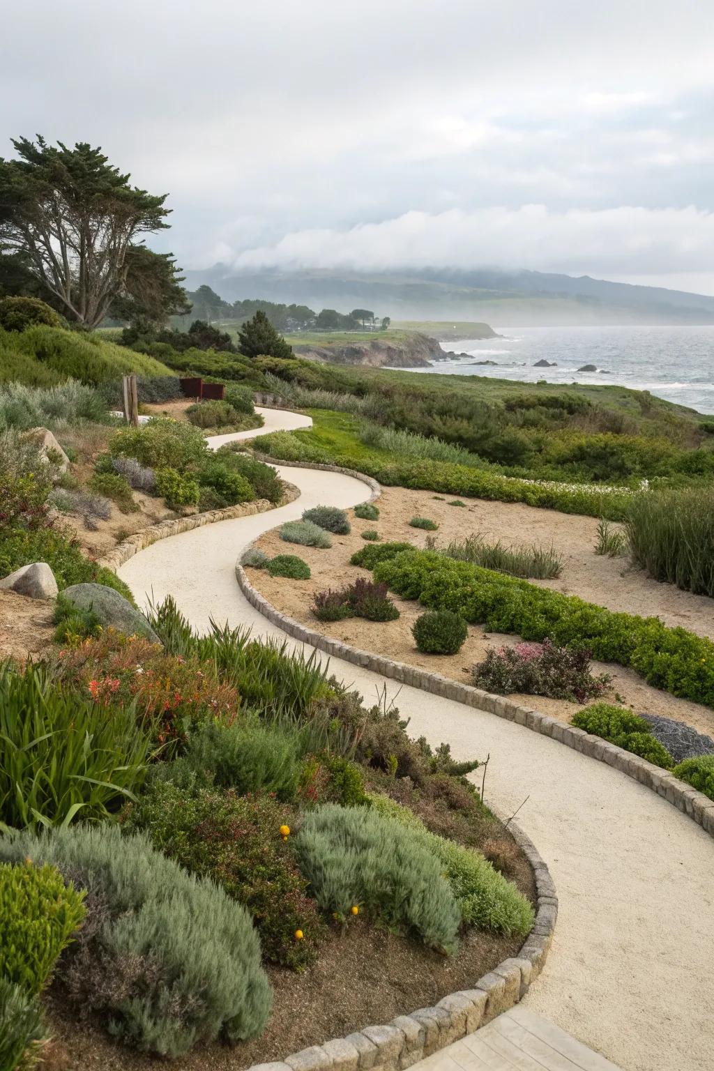Natural-looking curves compose a harmonious motion in shoreline gardens.