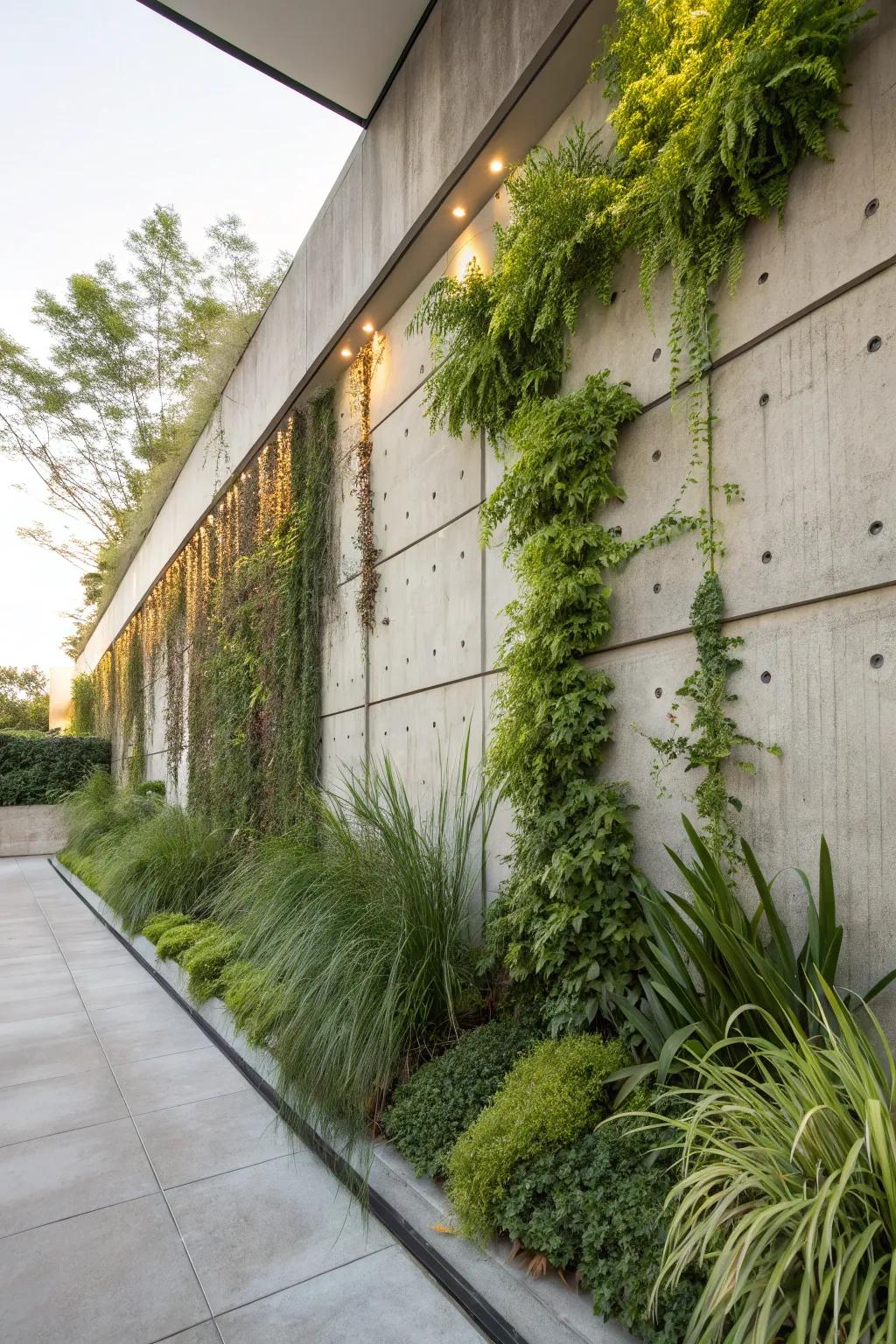 Vertical gardens bring exterior appeal to concrete settings.