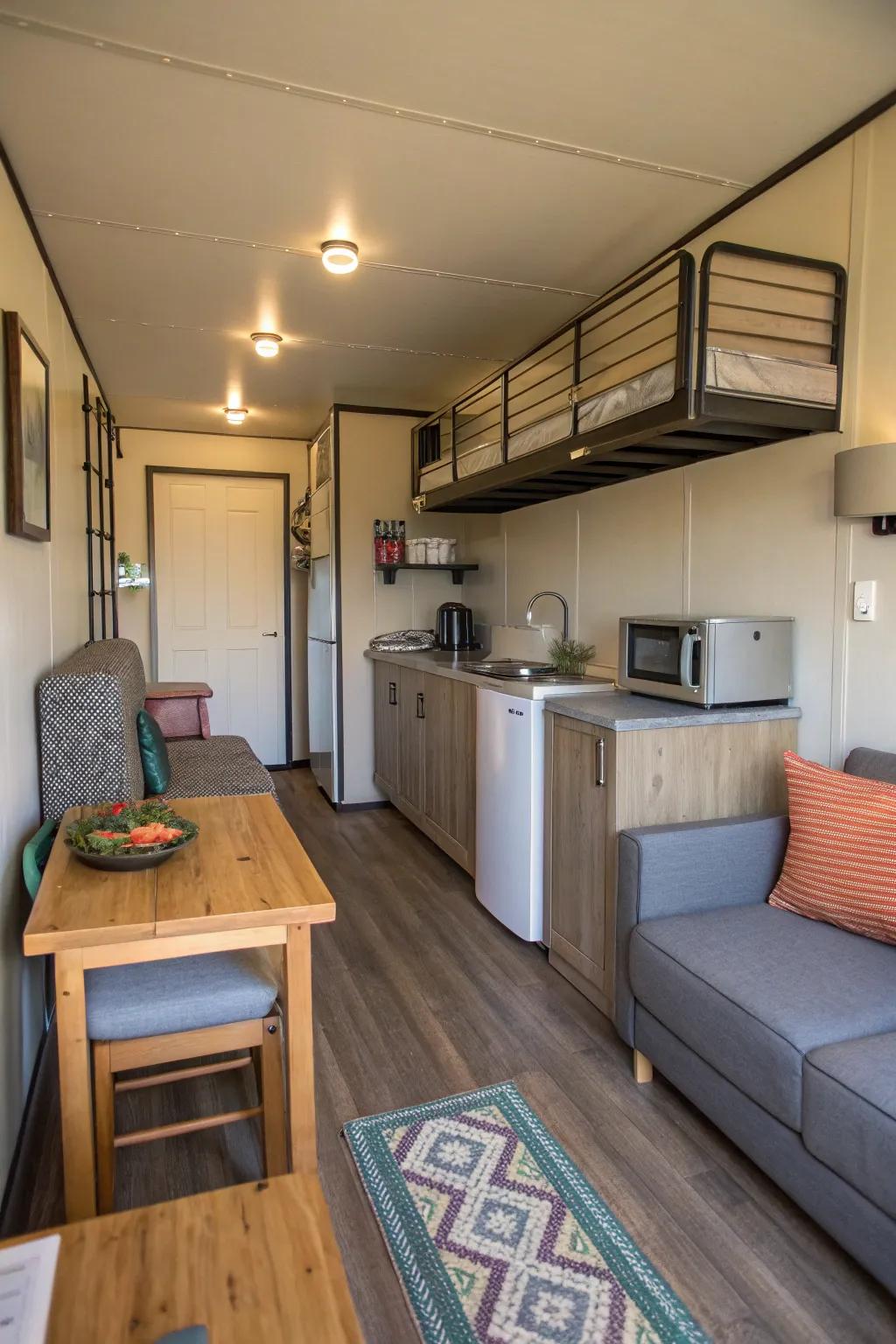 A snug visitor lodging conceived within a shipping container.