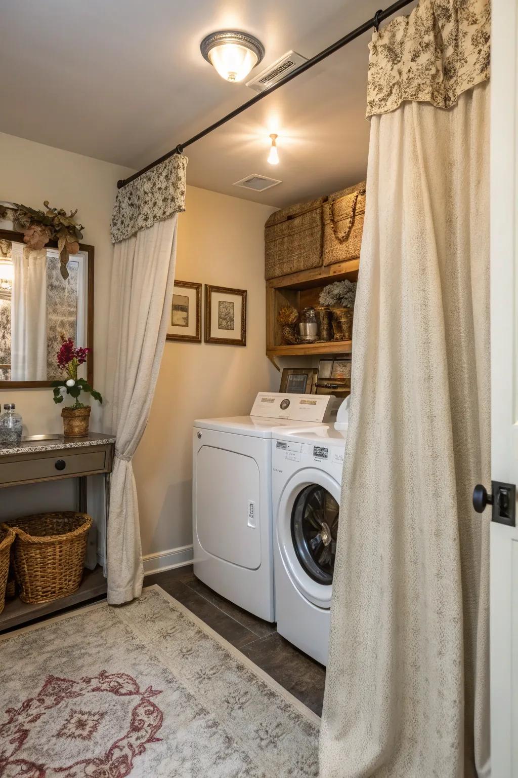 Draperies offer a stylish approach to conceal appliances.