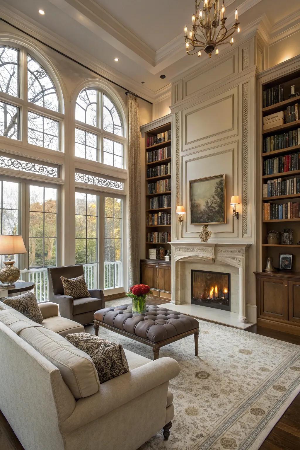 Bookshelves with secret compartments add mystery and extra storage.