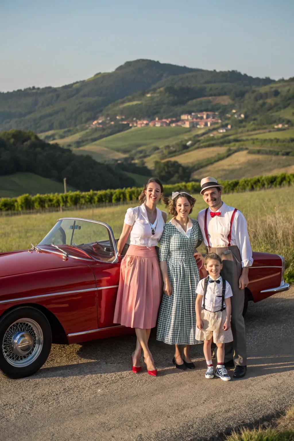 Retro themes add a timeless and nostalgic charm to family images.