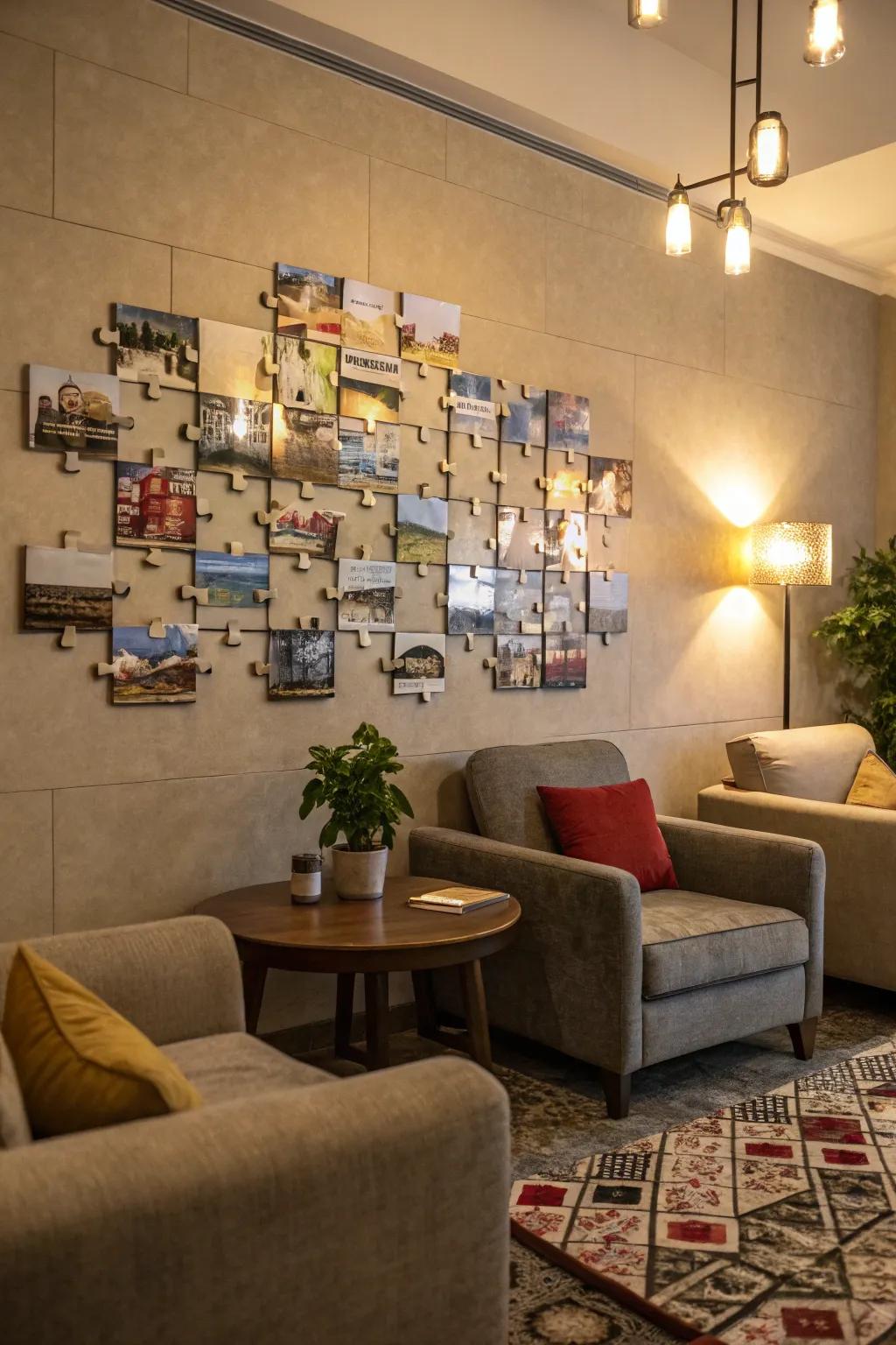 Photo jigsaws offer an interactive and artistic display.