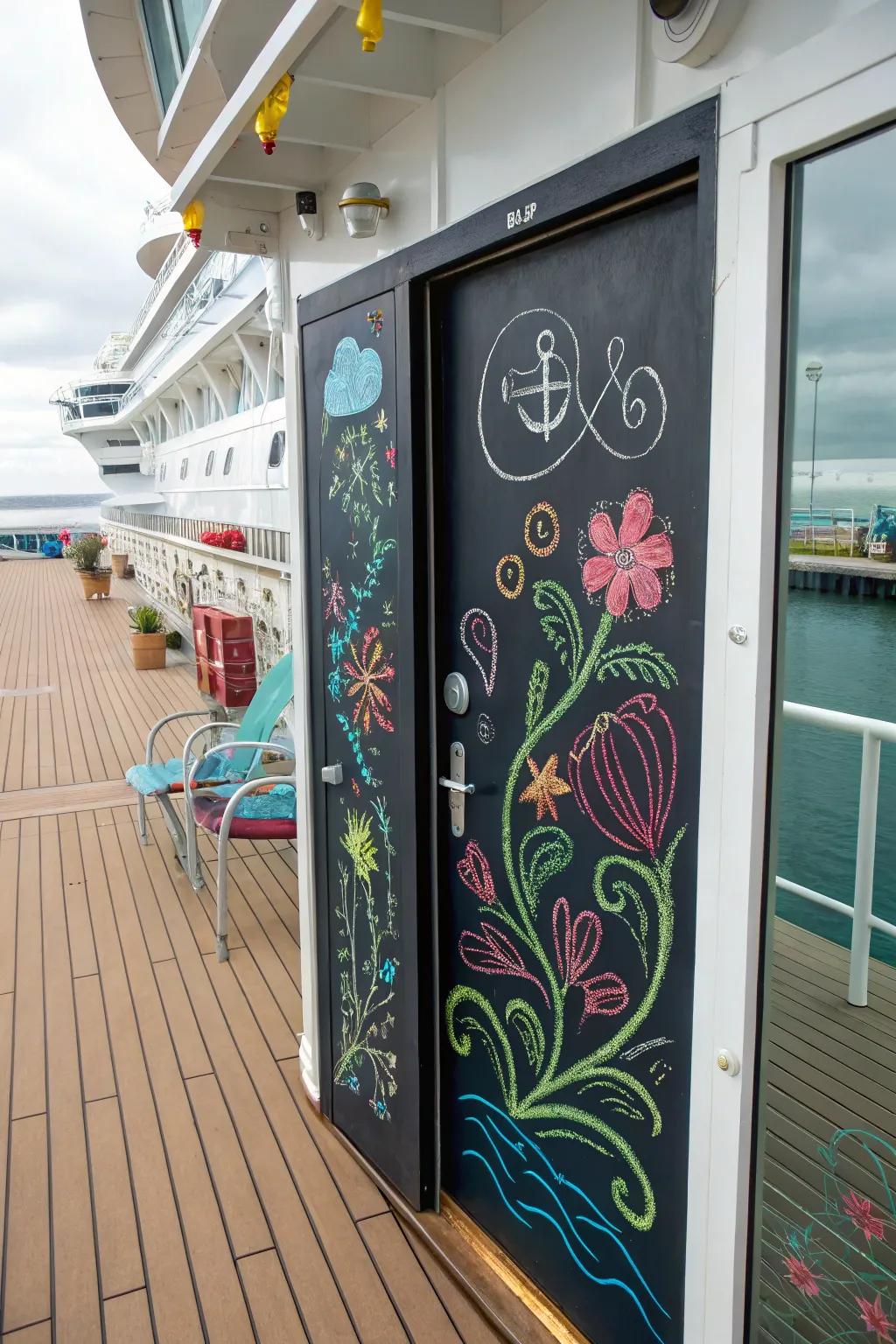 Express creativity with a slate board art cruise door.
