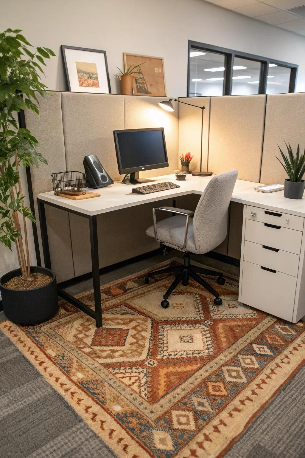 Add warmth and style with a cozy under-desk rug.