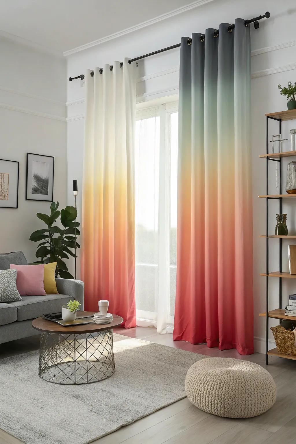 Gradient tone drapes introduce a modern and artistic flair.