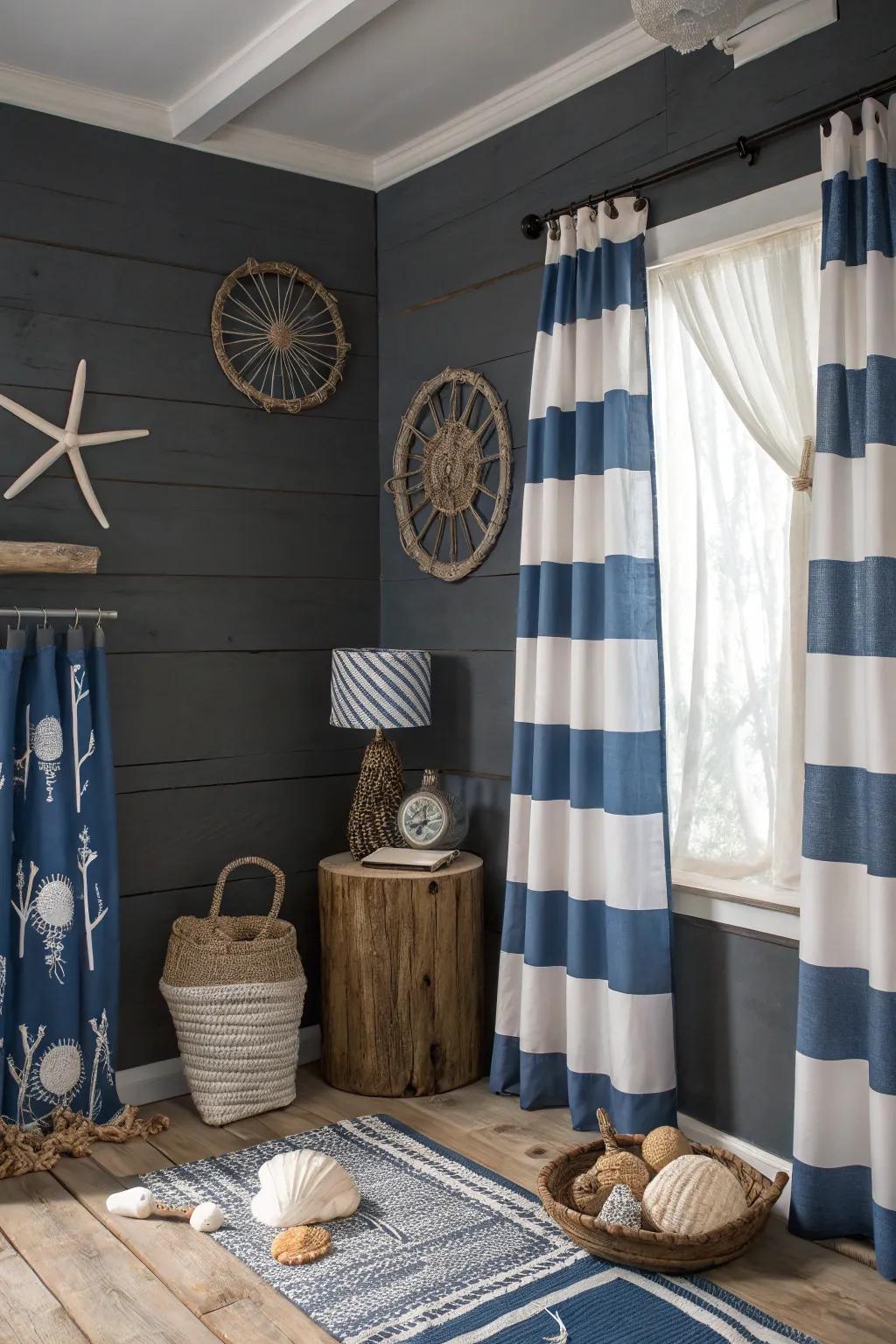 Coastal vibes creating a refreshing atmosphere in a charcoal room.