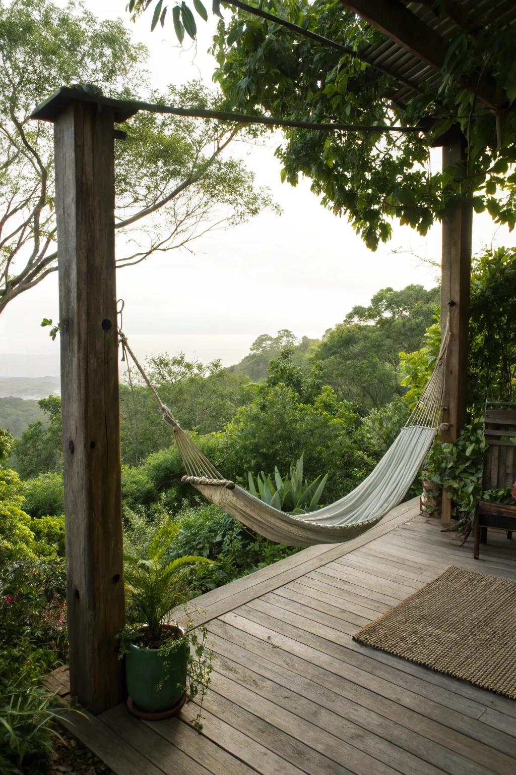Your deck will have a special and peaceful lounging option with a hammock.