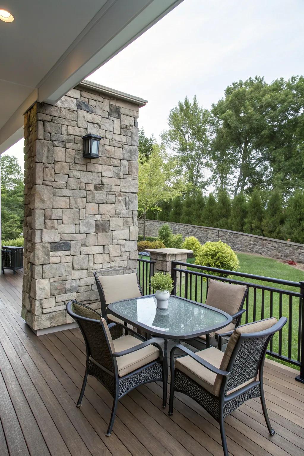 A stone wall offers durability and a design statement.