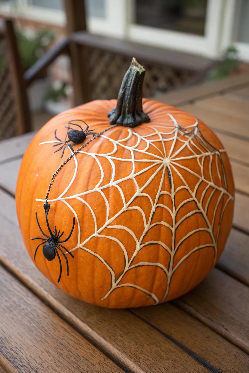 Seize the Halloween sentiment with a spider web-illustrated pumpkin.