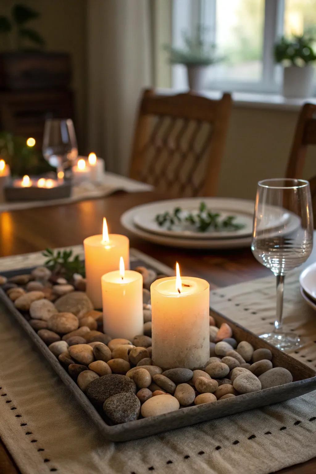 Elevate your light presentations through an organic nuance of stream stones.