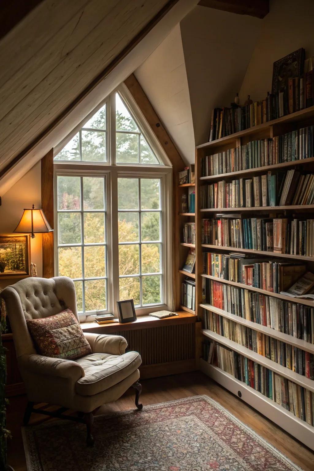 A dormer library conducive to limitless literary adventures.