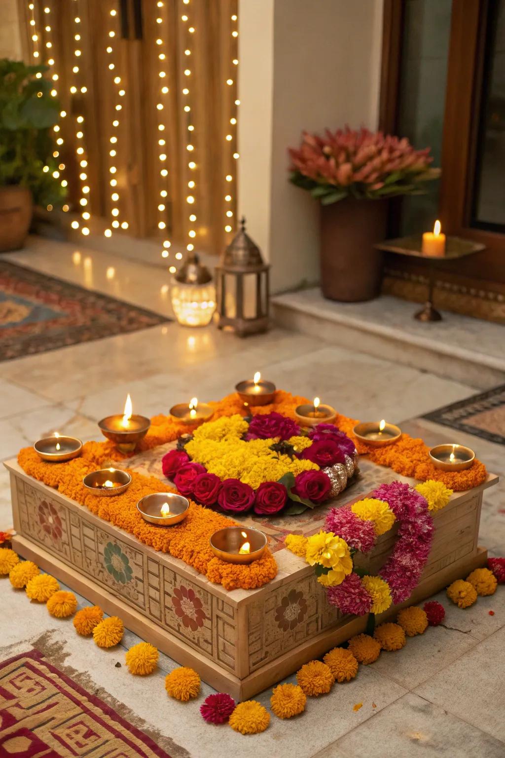 Elegant chowki decorations contribute a conventional element.