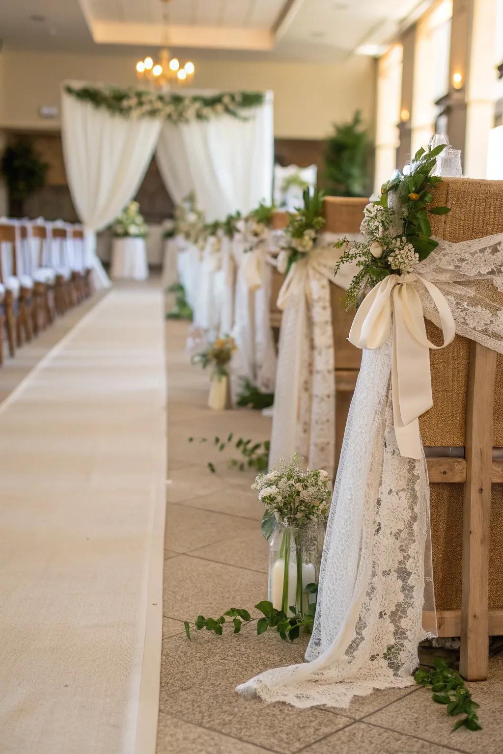 Hessian and scrim proffer countryside sophistication to your nuptial processional.