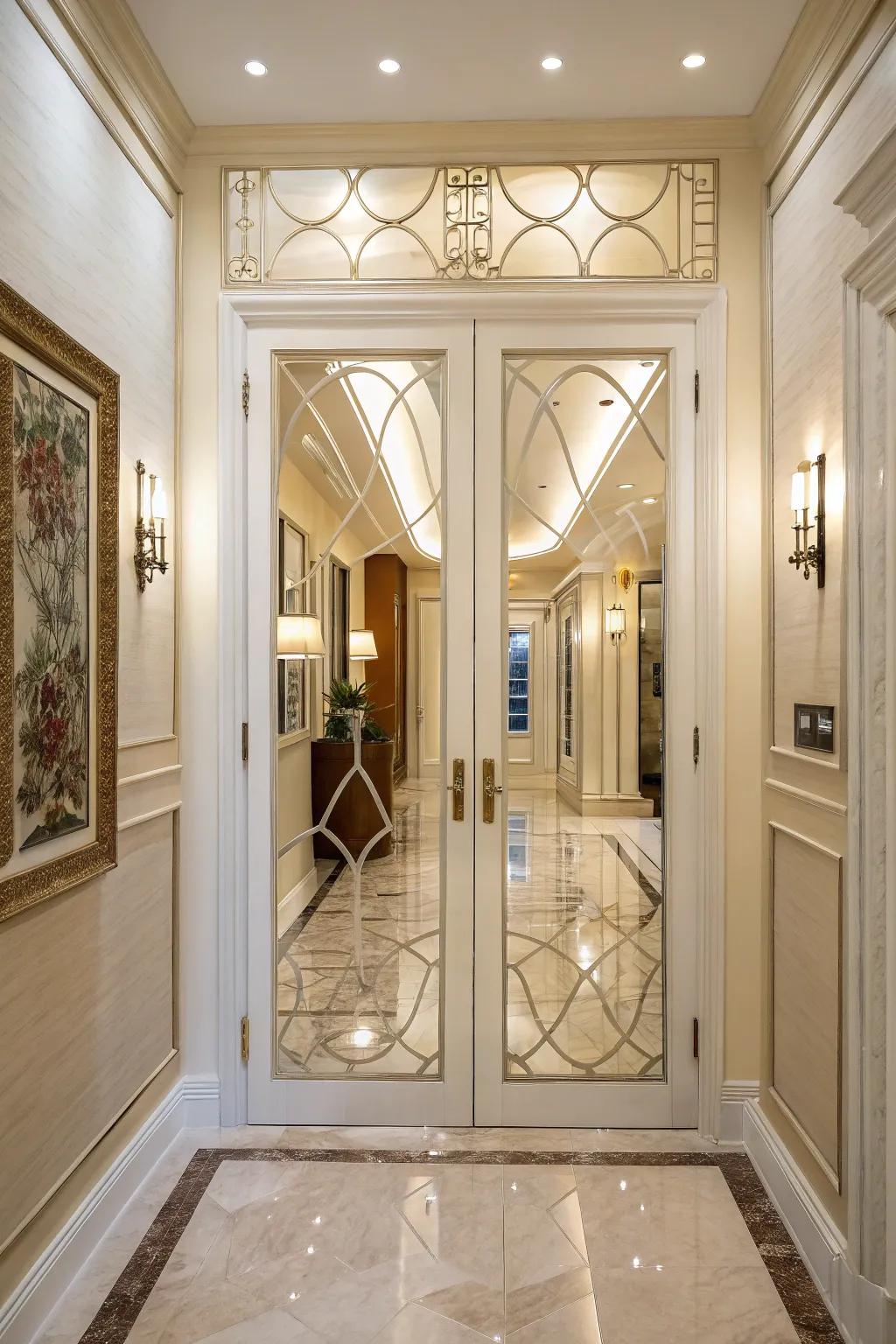 Roomy style using mirror panel inserts.