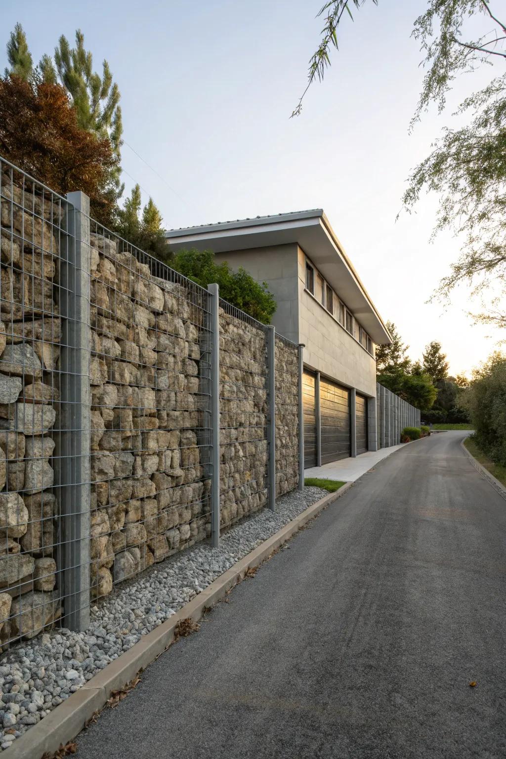 Gabion walls offer strength and a unique visual impact.
