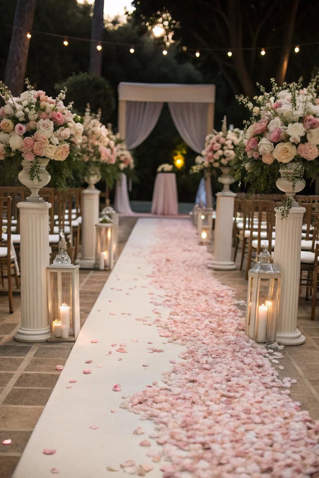 Romantic vintage rose walkway decor.